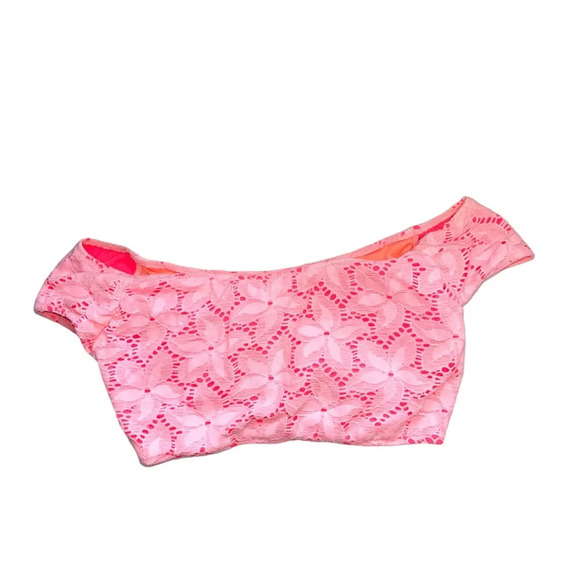 Victoria’s Secret Neon Pink Allover Lace Off the Shoulder Bikini Small Women’s - Picture 1 of 8
